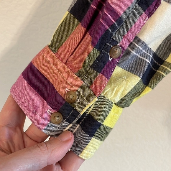 American Eagle Women’s Button Front Extra Large Purple Plaid Vintage Boyfriend - Picture 10 of 14